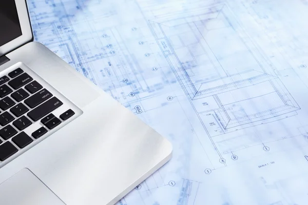 Laptop and blueprint — Stock Photo, Image