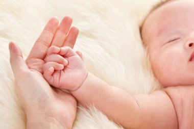 Baby's hand on mother's palm clipart