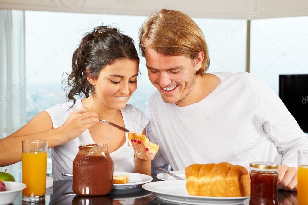 Couple having great time on breakfast