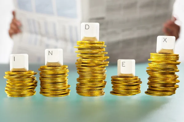 INDEX word on graph like coin stacks — Stock Photo, Image