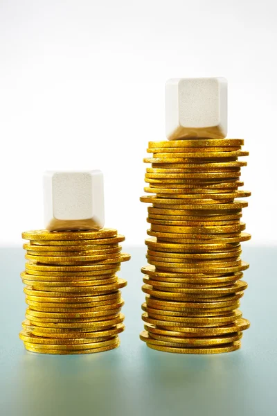 Dois blocos em branco sobre moedas de ouro — Fotografia de Stock