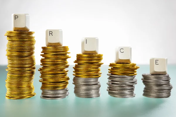 PRICE word on graph like coin stacks — Stock Photo, Image