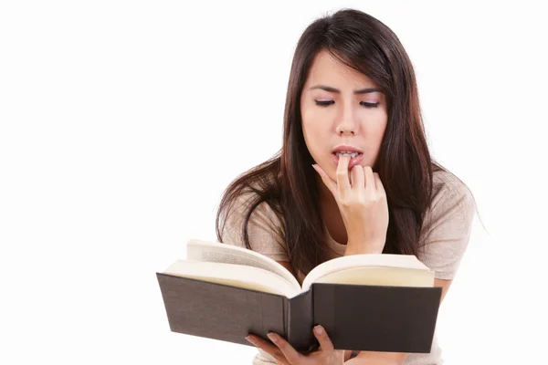 Serious young female with book — Stock Photo, Image