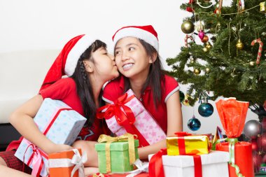 Sibling showing love in Christmas season clipart
