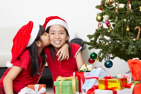Noel sezonunda sevgi gösteren kardeş — Stok fotoğraf