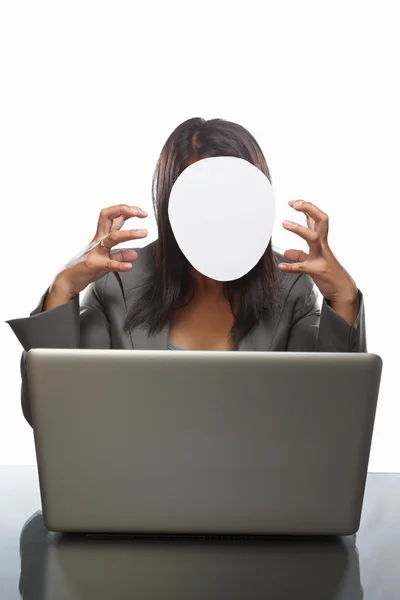 Faceless businesswoman and laptop — Stock Photo, Image