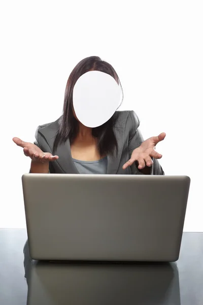 Faceless businesswoman and laptop — Stock Photo, Image