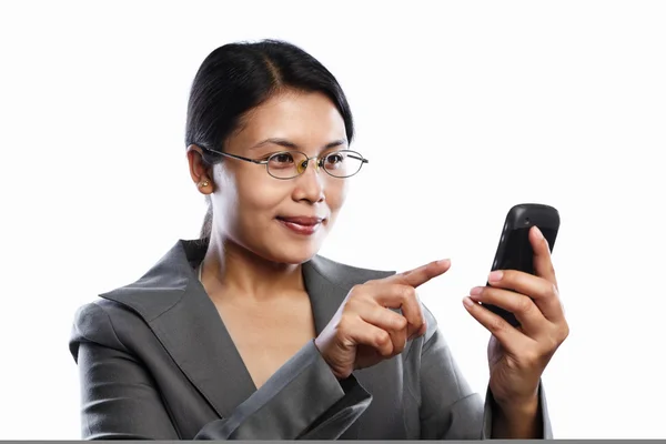 Affärskvinna glad uttryck med videosamtal — Stockfoto