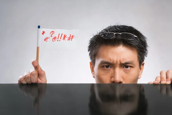Man expressing her angry with flag — Stock Photo, Image