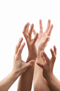 Reach out hand gesture from different skin tone clipart
