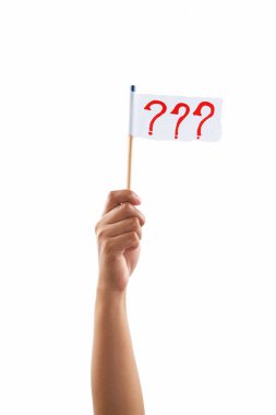 Hand holding question marks flag clipart