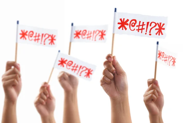Angry uprising by hand holding lot of symbol flag — Stock Photo, Image