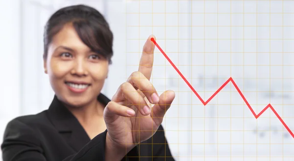 Asiatische Geschäftsfrau zeigt Grafik — Stockfoto