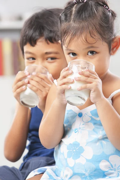 Kinder trinken gerne Milch — Stockfoto