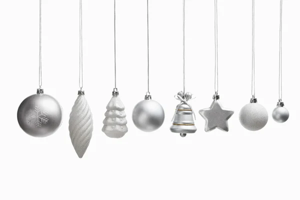 Silver set of Christmas ornaments — Stock Photo, Image
