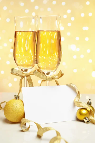 Champagne with blank invitation — Stock Photo, Image