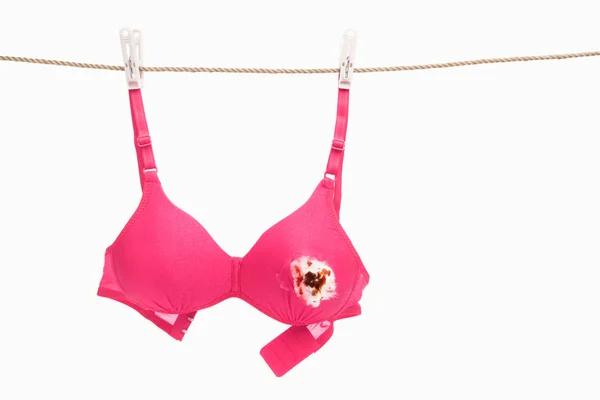 Nefunkční růžová podprsenka pro pojem rakovina prsu — Stock fotografie