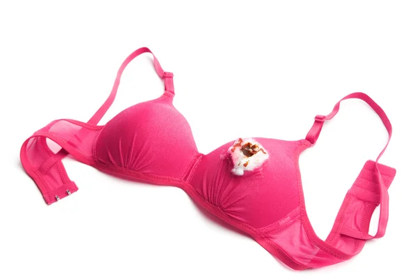 Σπασμένο ροζ σουτιέν για την έννοια του καρκίνου του μαστού — Φωτογραφία Αρχείου