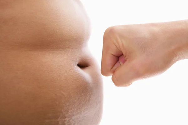 Strony stara się Uderzyć pięścią w brzuch tłuszczu — Zdjęcie stockowe