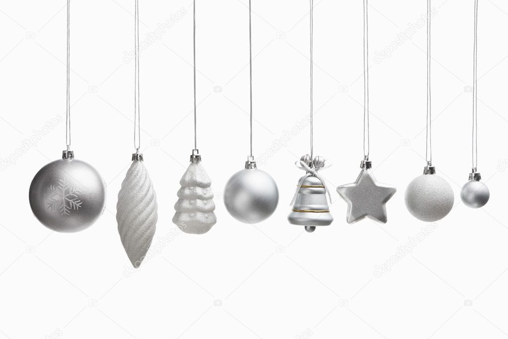 Silver set of Christmas ornaments