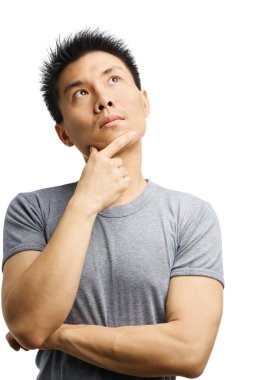 Young Asian man thinking clipart