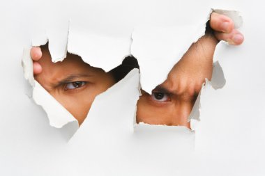 Two peeking from hole in wall clipart