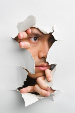 Man looking away from cracked wall clipart