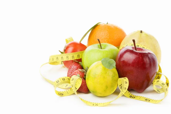 stock image Group fruits with measuring tape