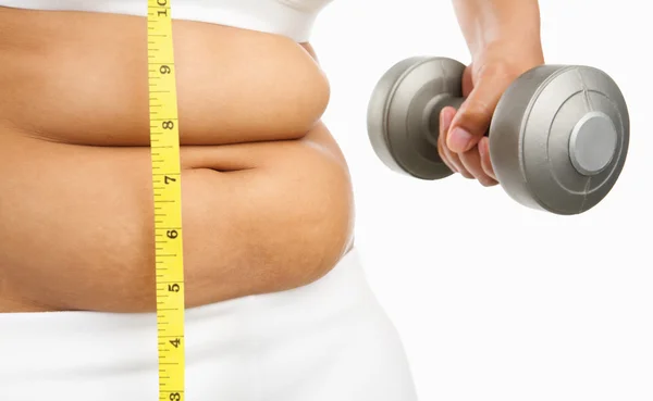 Mulher gorda começa a fazer exercício — Fotografia de Stock