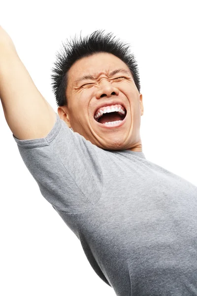 Asiatiska mannen skrek att uttrycka sin upphetsning — Stockfoto
