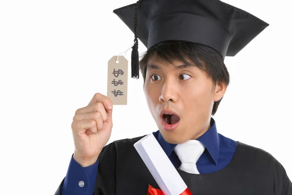 Vestido de graduação desgaste acadêmico surpreendido na educação caro — Fotografia de Stock