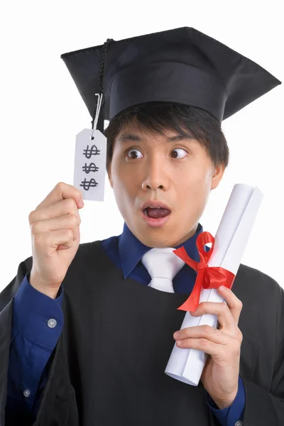 Vestido de graduação desgaste acadêmico surpreendido na educação caro — Fotografia de Stock