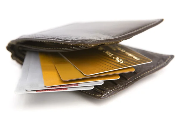 Kreditní karty uvnitř peněženky — Stock fotografie