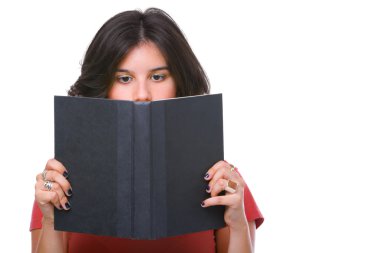 Female teenager reading book clipart