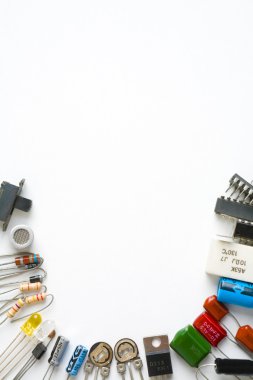 Electronic components on white background clipart