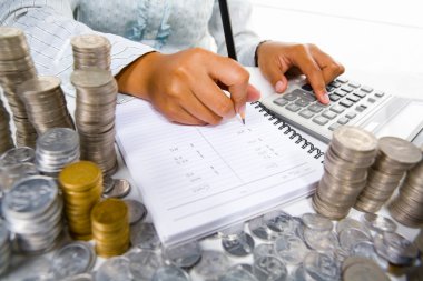 Woman working on accounting clipart