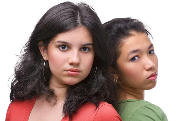 Two female teenager pose cool to camera — Stock Photo, Image