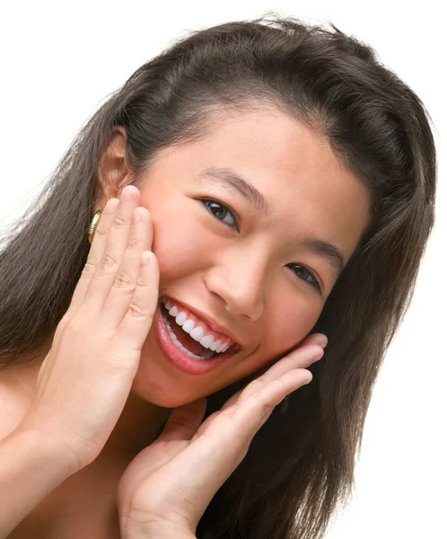 Kobiece kobieta młody nastolatek, uśmiechając się do kamery — Zdjęcie stockowe
