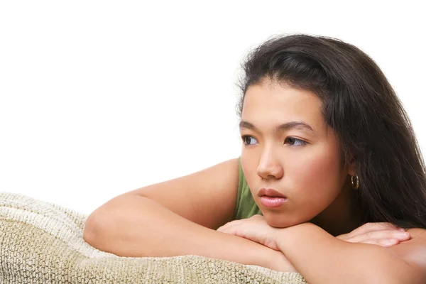 Female teenager pose on the sofa — Stock Photo, Image