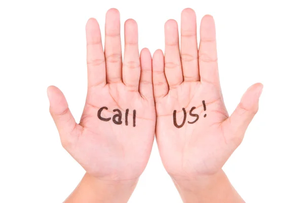 Call us writen on palms — Stock Photo, Image
