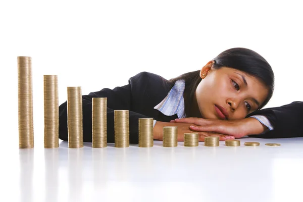 Businesswoman looks depressed losing her investment — Stock Photo, Image