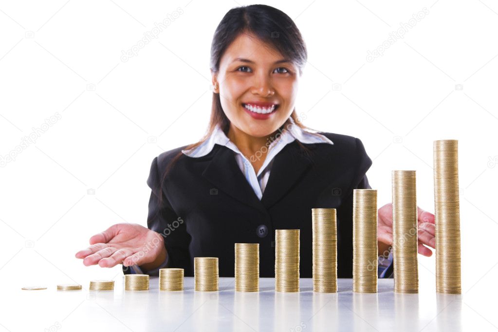Presenting investment profit growth using stacks of coins