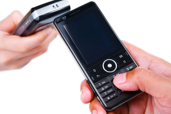 Két kéz, használ mozgatható telefon — Stock Fotó