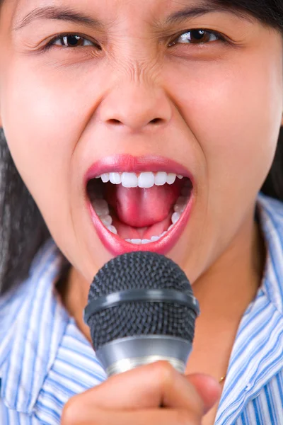 Shouting with microphone — Stock Photo, Image
