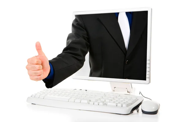 Thumb up from computer — Stock Photo, Image