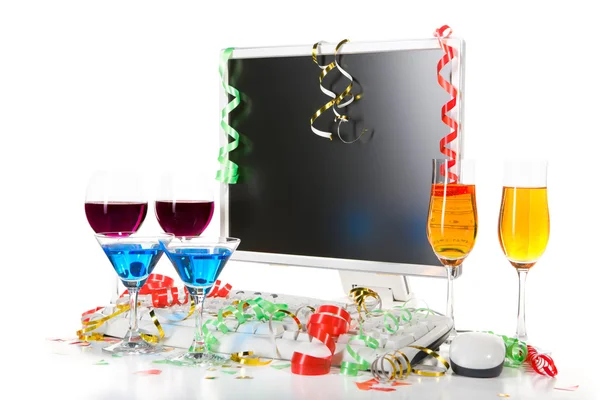 Celebration with computer set — Stock Photo, Image