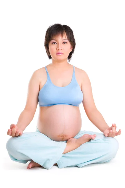 Pregnancy series - yoga with eyes open — Stock Photo, Image