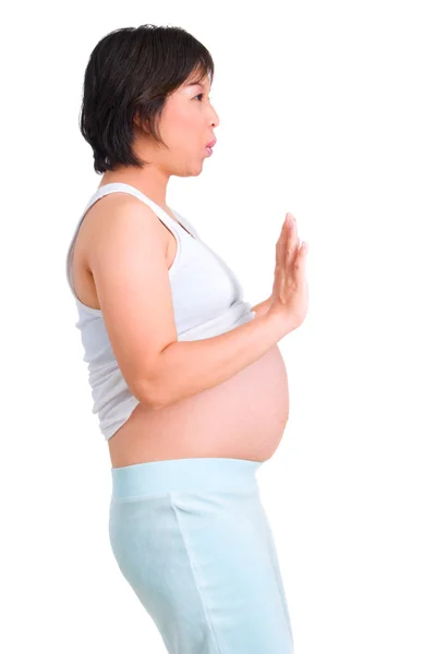 Pregnancy series - yoga side position — Stock Photo, Image