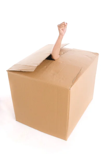Fist from inside box — Stock Photo, Image