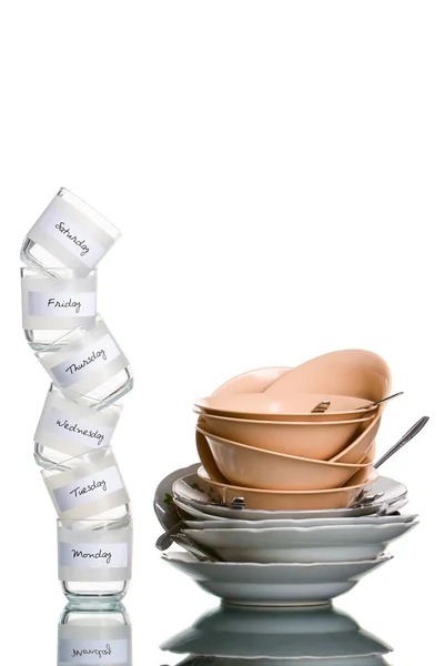 All of dirty dishes in six days — Stock Photo, Image